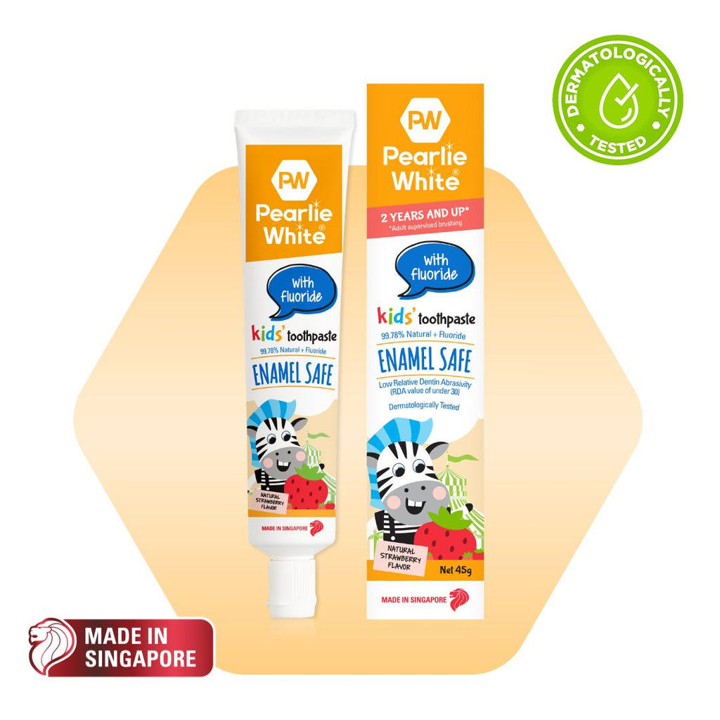 Pearlie White Enamel Safe Kids’ Fluoride Toothpaste (Strawberry) 45g